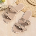thumbnail image 6 of Domuza Women's Genuine Leather Platform Sandals Cork Footbed Slip-on Sandals Summer Chunky Slides with Double Adjustable Buckle Casual Vacation Shoes Beige 7.5（EU-39）, 6 of 6