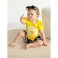 thumbnail image 4 of Infant Baby Girl Clothes Ruffle Letter Short Sleeve Romper Floral Long Pants with Headband Outfits Set Yellow 3-6 Months, 4 of 6