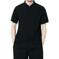 thumbnail image 1 of Camisas De Vestir Para Hombre 5xl Novedad de verano, camisa de estilo étnico, camisa de Color sólido, camisa de manga corta delgada con cuello levantado y botones para hombre (Black, 5XL), 1 of 6