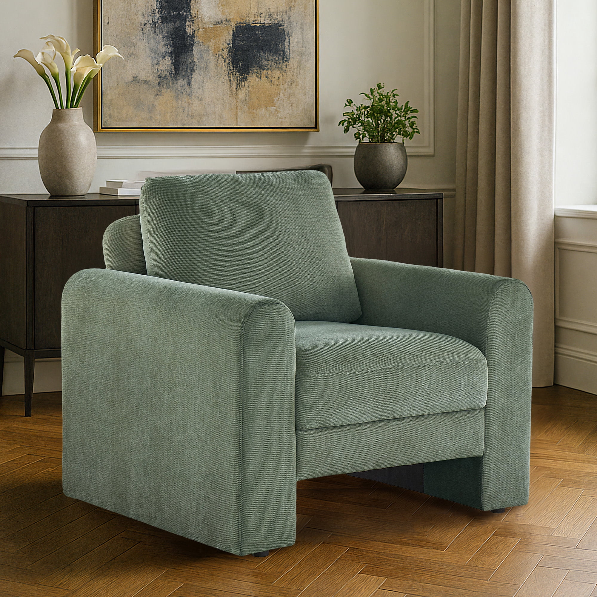 Weston Home Hampden Round Arm Chenille Accent Chair in Moss Green