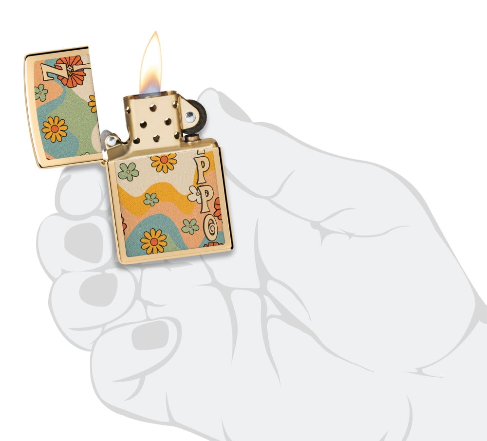 Zippo Flower Power Design High Polish Brass Pocket Lighter
