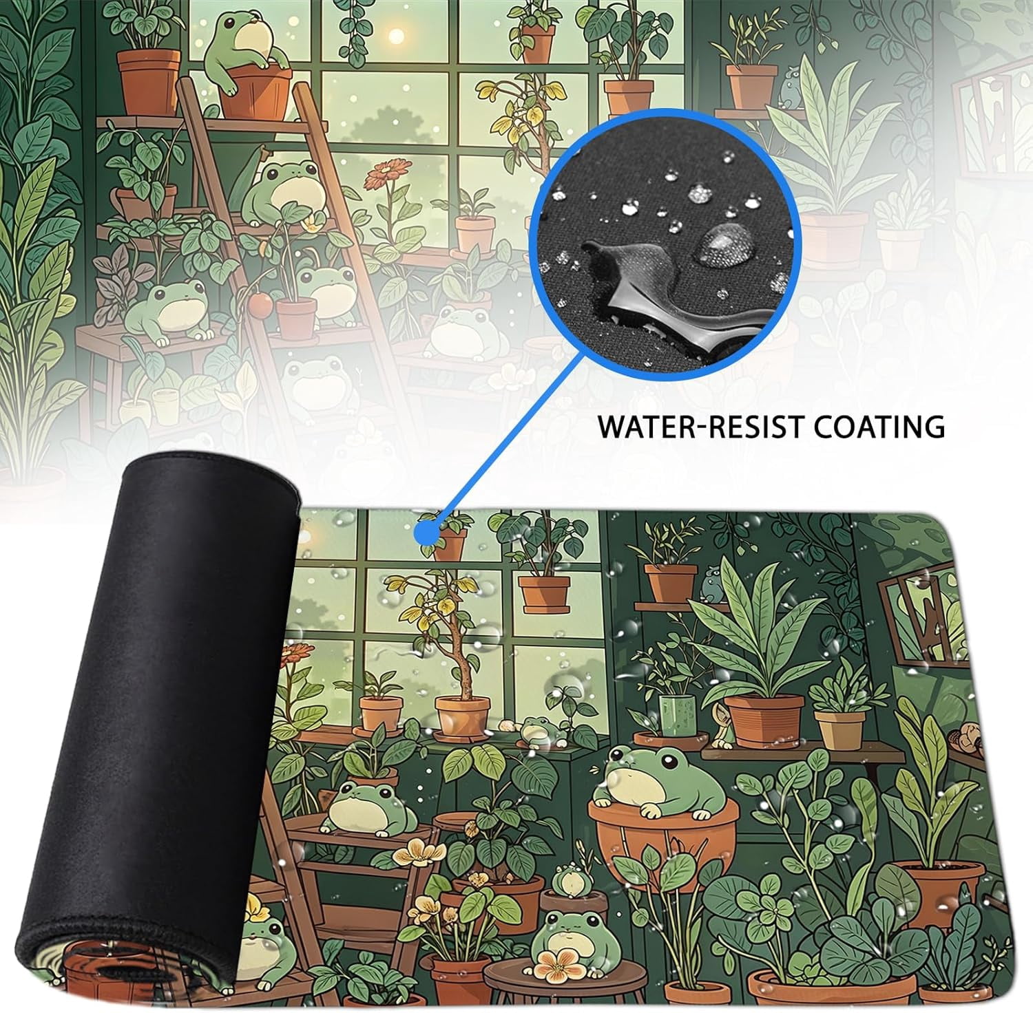 Frog Gaming Mouse Pad, Lush Green Nature Theme Mouse Pad, Indoor Frog Mousepad, Whimsical Frog Mousepad, Game Desk Accessories for Boy, Large Desk Mat for Keyboard Mouse 11.8”x 31.4” XL