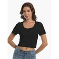 thumbnail image 3 of Women's Casual Short Sleeve Scoop Neck Fitted Workout Basic Crop Top Teen T-shirts, 3 of 6