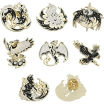7Pcs 7 Style Dragon & Cat & Bird & Fox Enamel Pin Light Gold Alloy Animal Badges for Clothes Backpack Black 26.5~30.5x27~32x1.5mm 1Pc/style