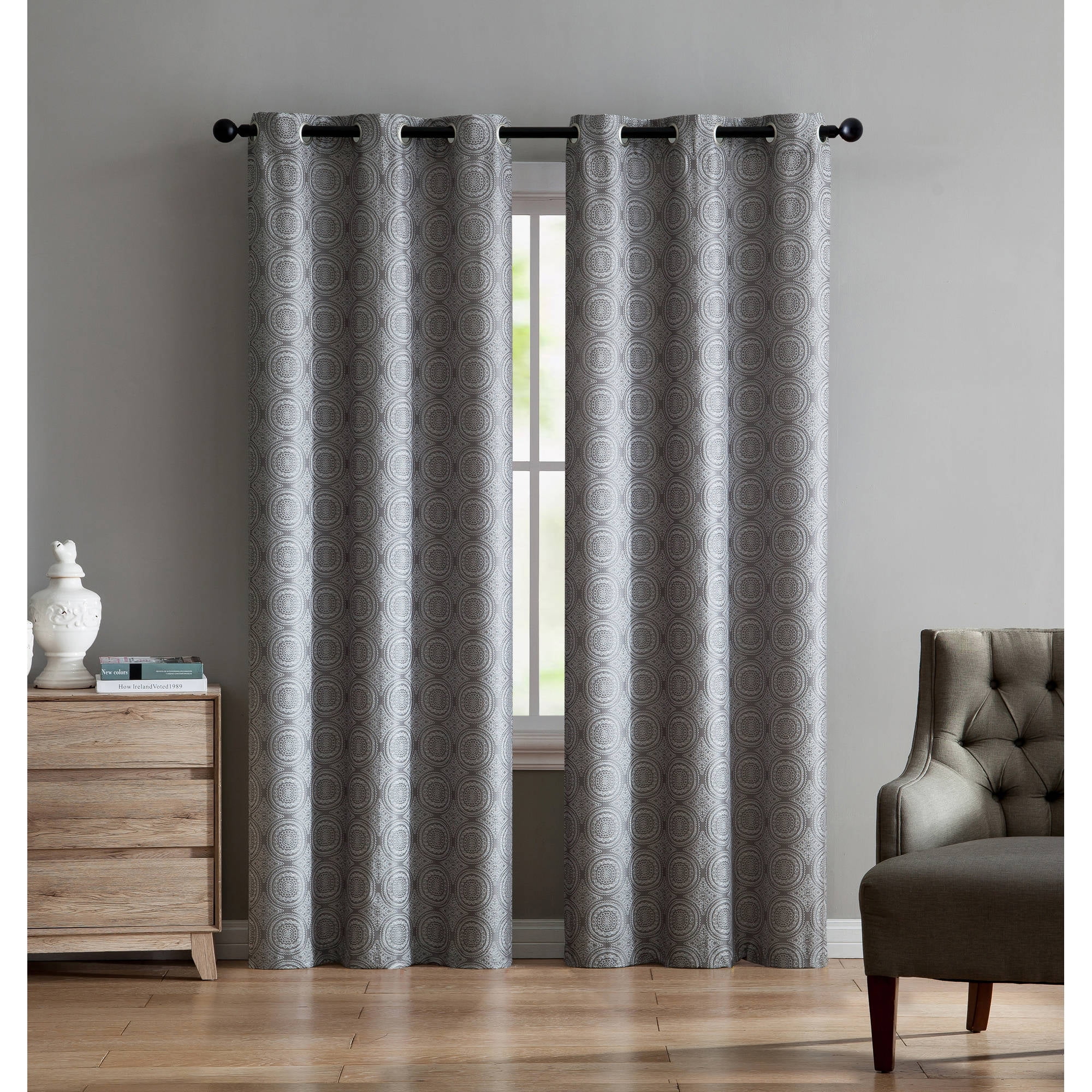 Vcny Home Jade Jacquard Circle Medallion Grommet Top Window