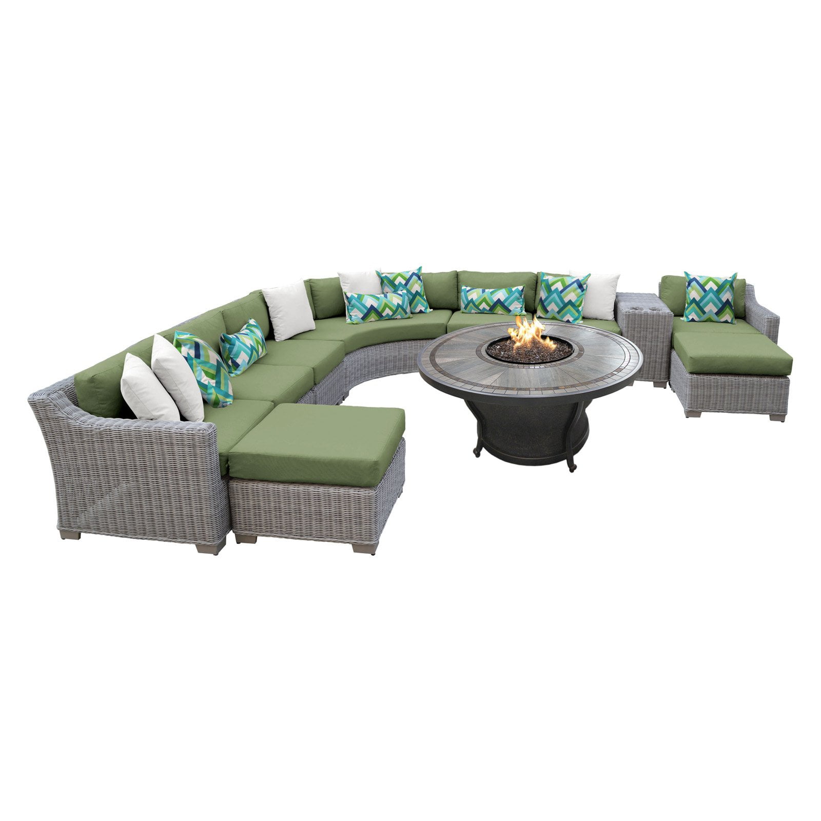 Tk Classics Coast 11 Piece Curved Wicker Patio Chat Set With Huntington Fire Pit Walmart Com Walmart Com