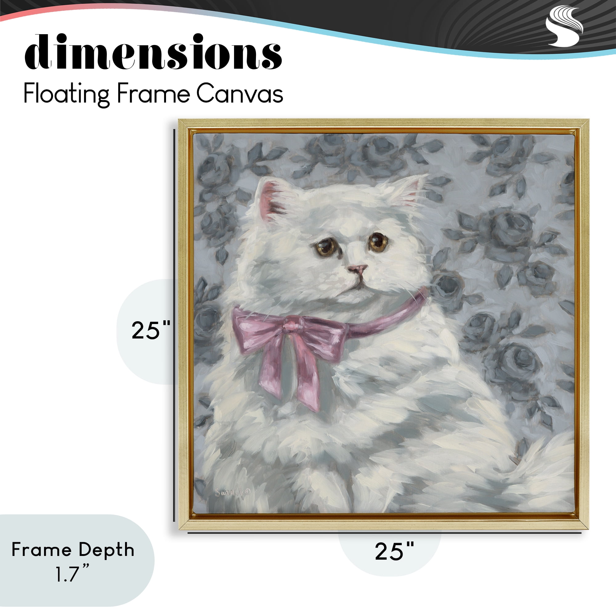 Stupell Industries Coquette Kitty Portrait Gold Framed Floater Canvas Wall Art, design by Sara G. Designs