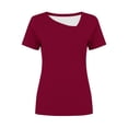 thumbnail image 5 of TEAJOPSUU Womens Summer Tops Short Sleeve Asymmetrical Neck T Shirts Casual Solid Color Pullover Blouses for Everyday Vacation Burgundy, 5 of 5