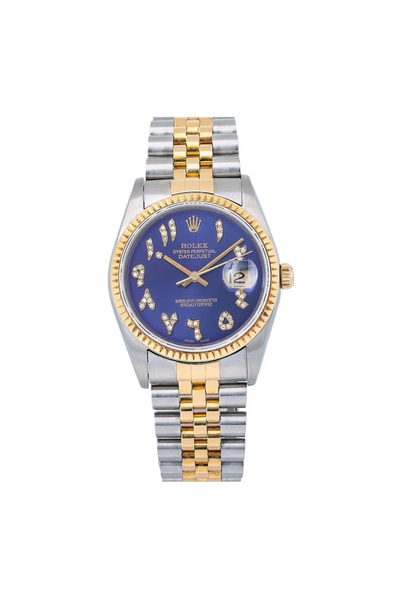Pre-Owned Rolex Datejust 16233 36MM Blue Diamond Dial With Two Tone Jubilee Bracelet