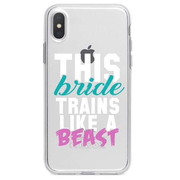 DistinctInk Clear Shockproof Hybrid Case for iPhone X / XS (5.8" Screen) - TPU Bumper Acrylic Back Tempered Glass Screen Protector - This Bride Trains Like a Beast