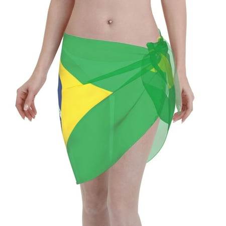 Swimsuit Coverups For Women Flag Of Brazil Sarong Beach Bikini Wrap Sheer Short Skirt Chiffon Scarf For Swimwear