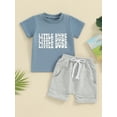 thumbnail image 2 of Bslissey Toddler Baby Boys Summer Clothes Short Sleeve Letter Print T-shirt Tops + Drawstring Shorts Sets Infant Casual 2Pcs Outfits 0-3 Years, 2 of 9