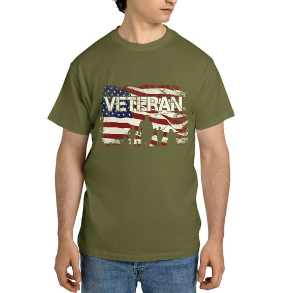 Veteran T-Shirt for Men Patriotic American Flag Shirt Military Green Tee US Army Veteran Gift Him Stars and Stripes Proud America Graphic Tee Patriotic Clothing Veteran Apparel Large