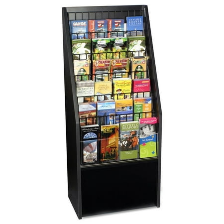 - 12 or 24-Pocket Literature Rack Brochure Holder Stand for Floor - Black Melamine with Wire Pockets (BDI1224BLK)