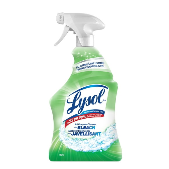 Nettoyant tout usage Lysol® en vaporisateur avec eau de Javel, nettoyant multi‑surfaces chasse‑graisse, élimine les résidus de savon, nettoyage désinfectant avec action moussante, parfum frais, 950 mL