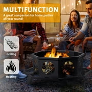 Ktaxon 43 in Octagonal Fire Pit with Foot Pedals & Star Cutouts, Wood Burning, Portable, Black