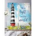 thumbnail image 3 of Summer Oil Painting Theme Sheer Curtains 84 Inch Long 2 Panels, Watercolor Ocean Lighthouse Light Filtering Rod Pocket Semi Sheer Curtains, Sheer Voile Drapes for Living Room Bedroom, 52"x84", 3 of 5