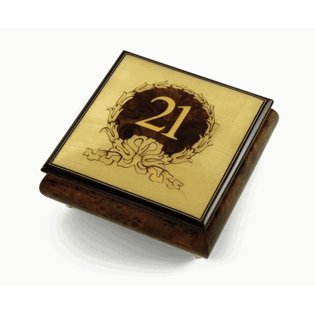 22 Note 21st Birthday Centered in Gold Wreath Sorrento Music Jewelry Box - Waltz- J. Brahms
