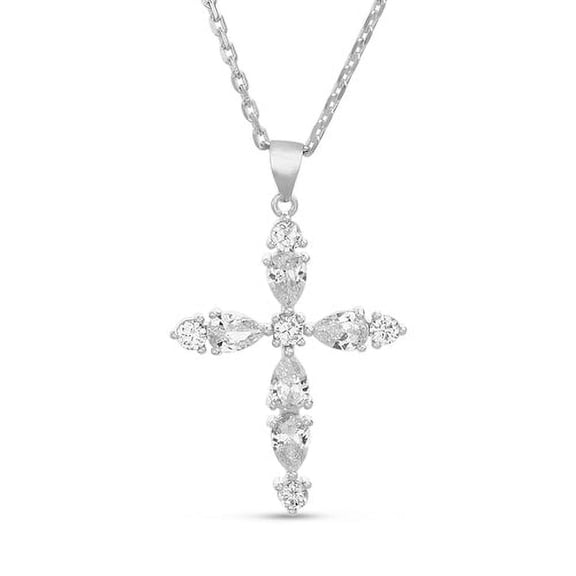 Sterling Silver Marquise CZ Cross Necklace