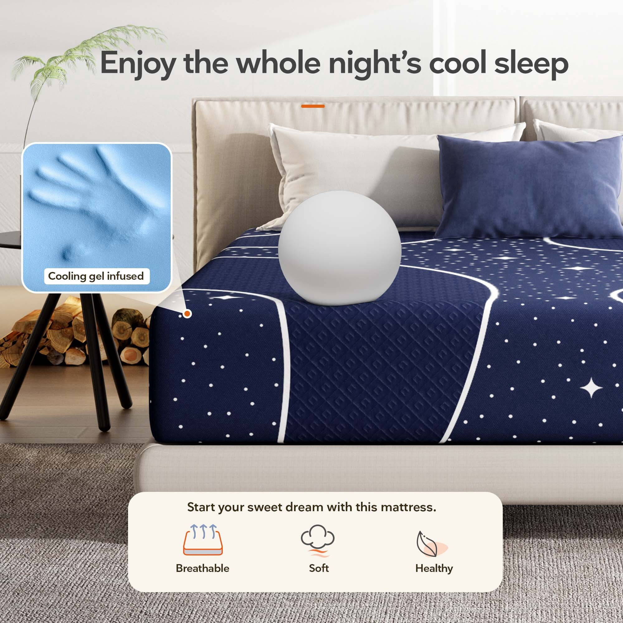 Sweetnight Starry Night 14'' CertiPUR-US Certified Adult Pocket Spring Hybrid Mattress Queen Size