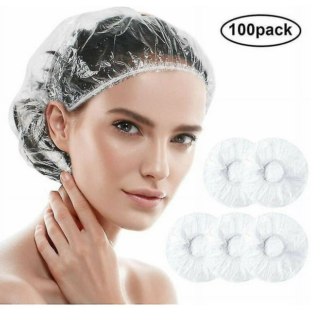 100 Pieces Disposable Shower Caps Compatible Girl Women, Waterproof Shower Cap Hair Cover, Plastic Bathing Hair Cap Compatible Home Hotel Spa Hair Sal