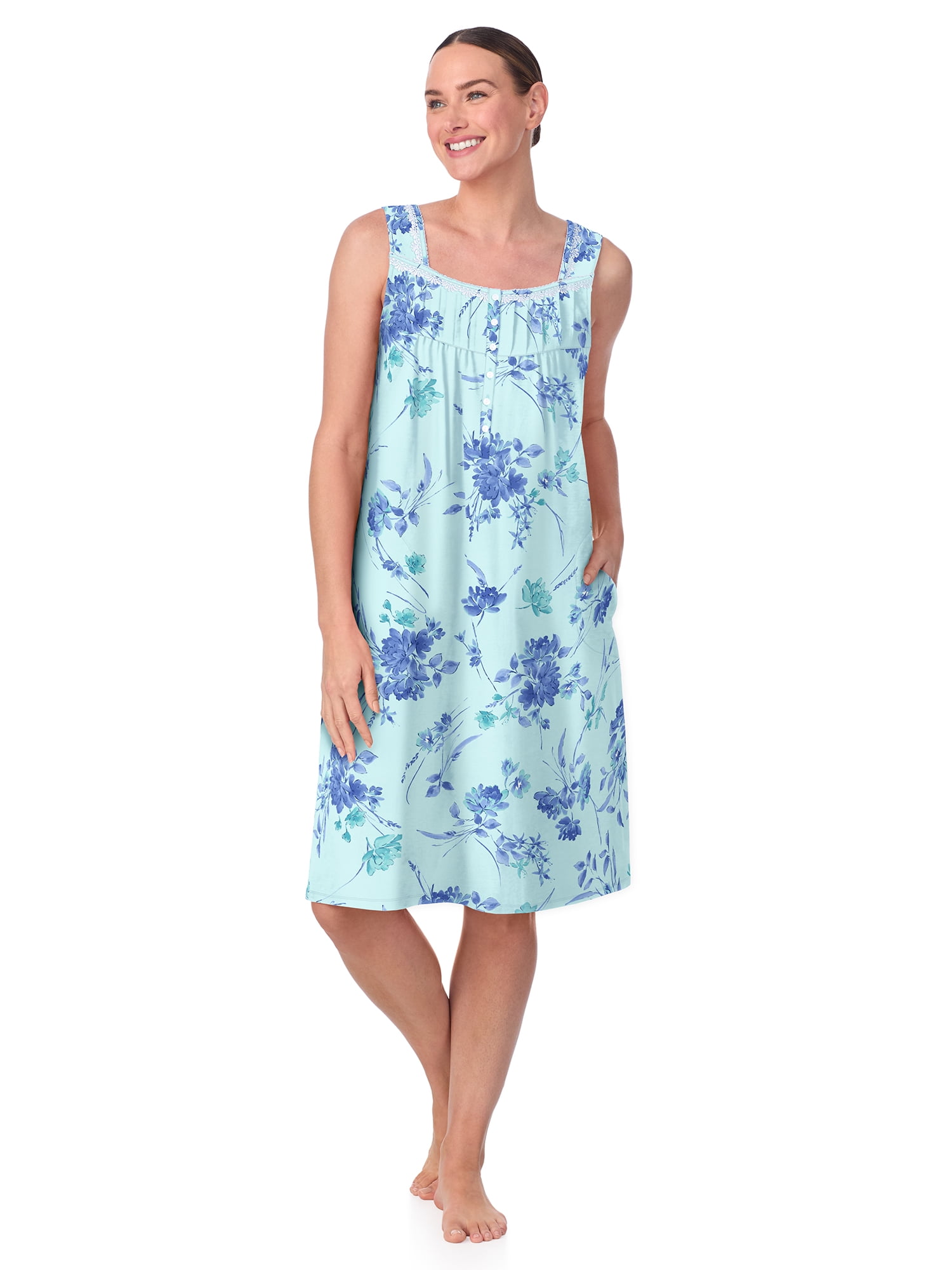 Aria Women's 100% Cotton Sleeveless 40" Nightgown, Sizes XS-5X