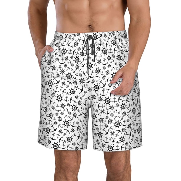 Balery Nautical Themed Simple Anchors Traje de Baño Estilo Hawaiano para Hombre, Shorts de Secado Rápido con Bolsillos-Large