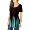 thumbnail image 3 of Miluxas Plus Size Women's V- Neck Gradient Printed Tunic Tops Buttons Short Sleeve T-shirt On Clearance Blue 10(XL), 3 of 6