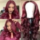 thumbnail image 5 of Peluca grande con raya al medio, peluca larga y rizada, fibra sintética negra de alta temperatura, peluca color vino tinto de 72 cm (28,37 pulgadas) con línea de cabello rizada roja., 5 of 9