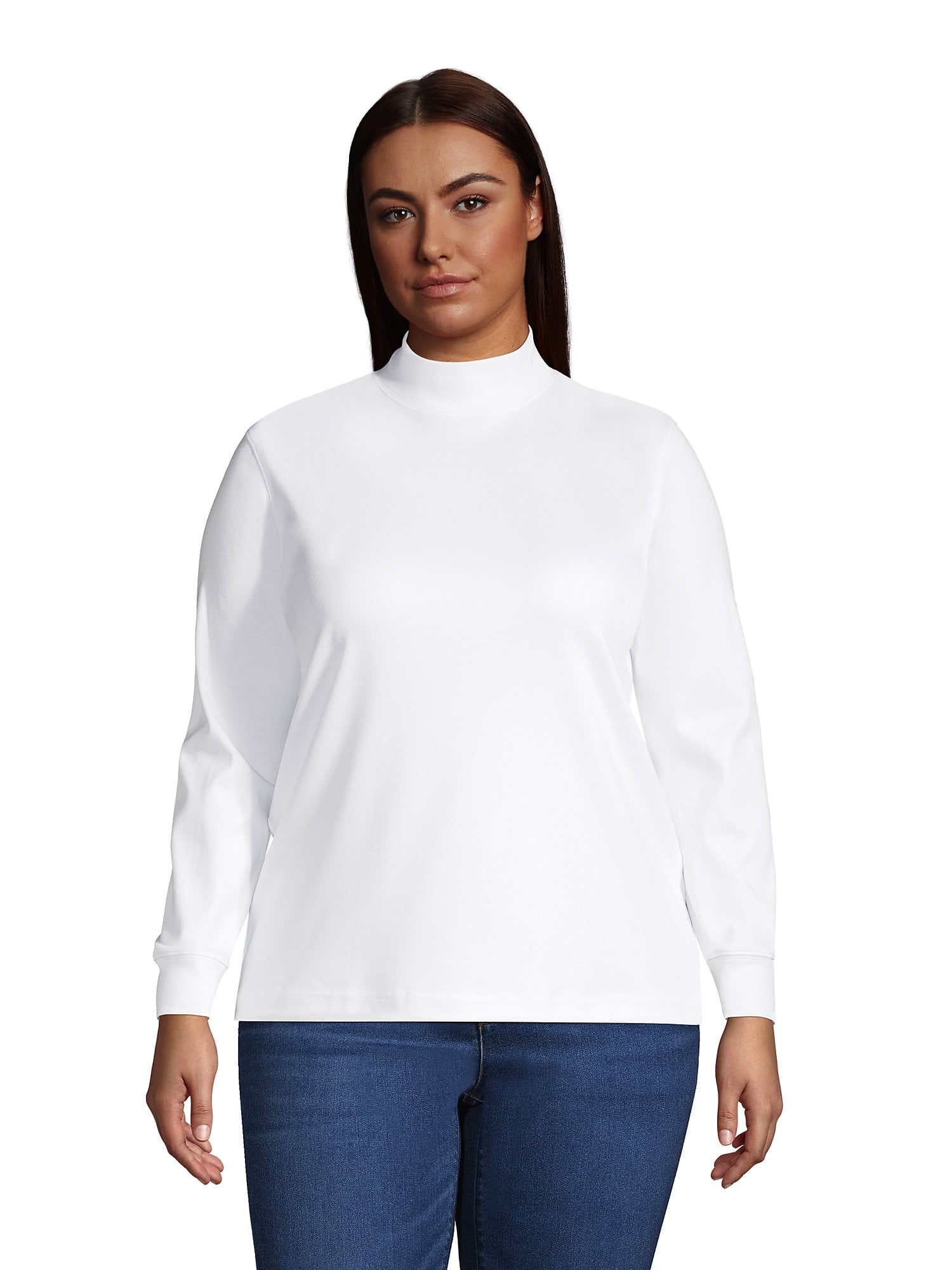 Lands End Womens Plus Size Long Sleeve Supima Mock Turtleneck
