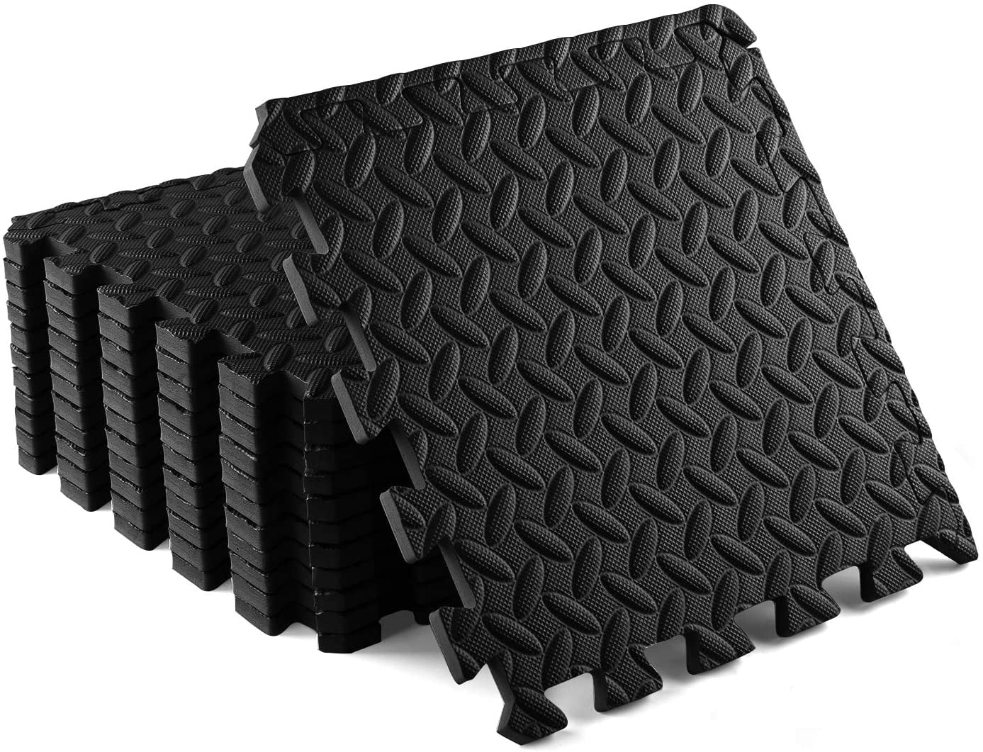 Yes4All 12 pcs Interlocking Exercise Foam Mats, Cover 12 sqft, 3/8 inch Thick, Black Color