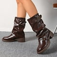 thumbnail image 2 of Western Cowboy Mid Calf Boots with Round Toe and Heel Featuring Buckle Detail for Everyday Wear Comfortable Pull On Design, 2 of 7