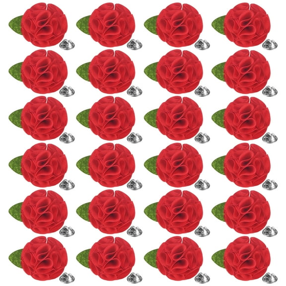 24-Pack Lapel Pin for Men, 2.56" Handmade Flower Brooch Button Pins for Men Suits, Formal Boutonnieres for Gentleman/Wedding/Groom/Tuxedo/Corsage/Accessories [Red]