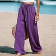 thumbnail image 5 of Cutuoiiu Women's Solid Color Drawstring Waist Cotton Linen Pants with Pockets Casual Ruched Wide Leg Trousers Gifts, 5 of 7