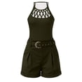 thumbnail image 4 of GILIGEGE 2 Piece Sets for Women Casual Fashion Set Women's Shorts Set Sleeveless Vest Top Suit Shorts Two Set Print Basic Tank Top & Shorts Set with Belt Features: Summer Sets Army Green L, 4 of 6
