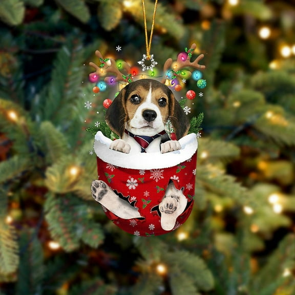 Acrylic 2D FLAT - Beagle In Snow Pocket Christmas Ornament Flat Acrylic Dog Ornament - Holiday Tree Decoration