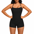 thumbnail image 2 of Girony Women Halter Tank Yoga Outfit Set, Square Neck Workout Cami Top & High Waist Athletic Biker Shorts, Soft Stretch Activewear for Gym Fitness, 2 of 4