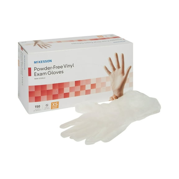 McKesson Vinyl Exam Gloves, Powder-Free, Disposable Medical Glove, XS, 150 Count, 1 Box