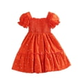 thumbnail image 1 of Cathalem Robe de Fête pour Fille Manches Courtes Mode Enfants Robe Ligne A Col en V Mini Robe,RD1 3-4 Ans, 1 of 5