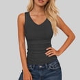 thumbnail image 2 of QIUOMBBP Compression Tank Tops for Women Ribbed Knit V Neck Sleeveless Shirts Casual Lightweight Summer Blouse Dark Gray XXL, 2 of 7