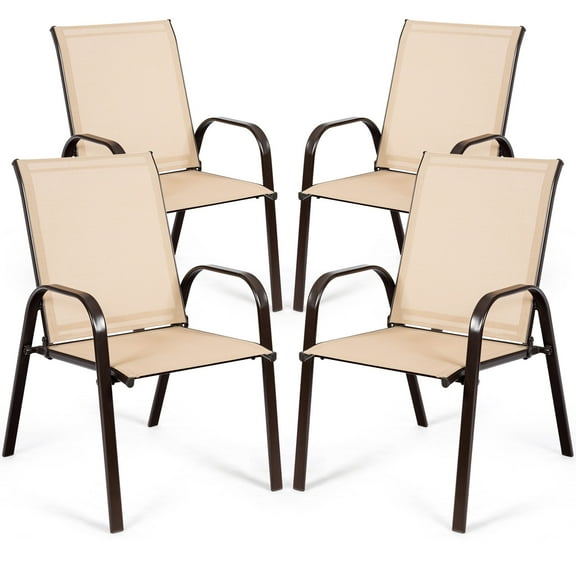 Gymax Set of 4 Patio Chairs Dining Chairs w/ Steel Frame Yard Outdoor Beige