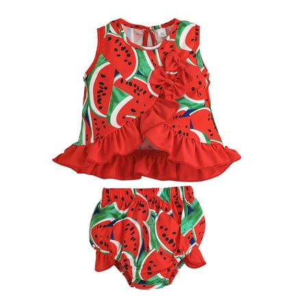

Sngxgn Print Shirt Tutu Skirt Dress Outfit SetGirlss Summer Outfits Red 9-12 Months