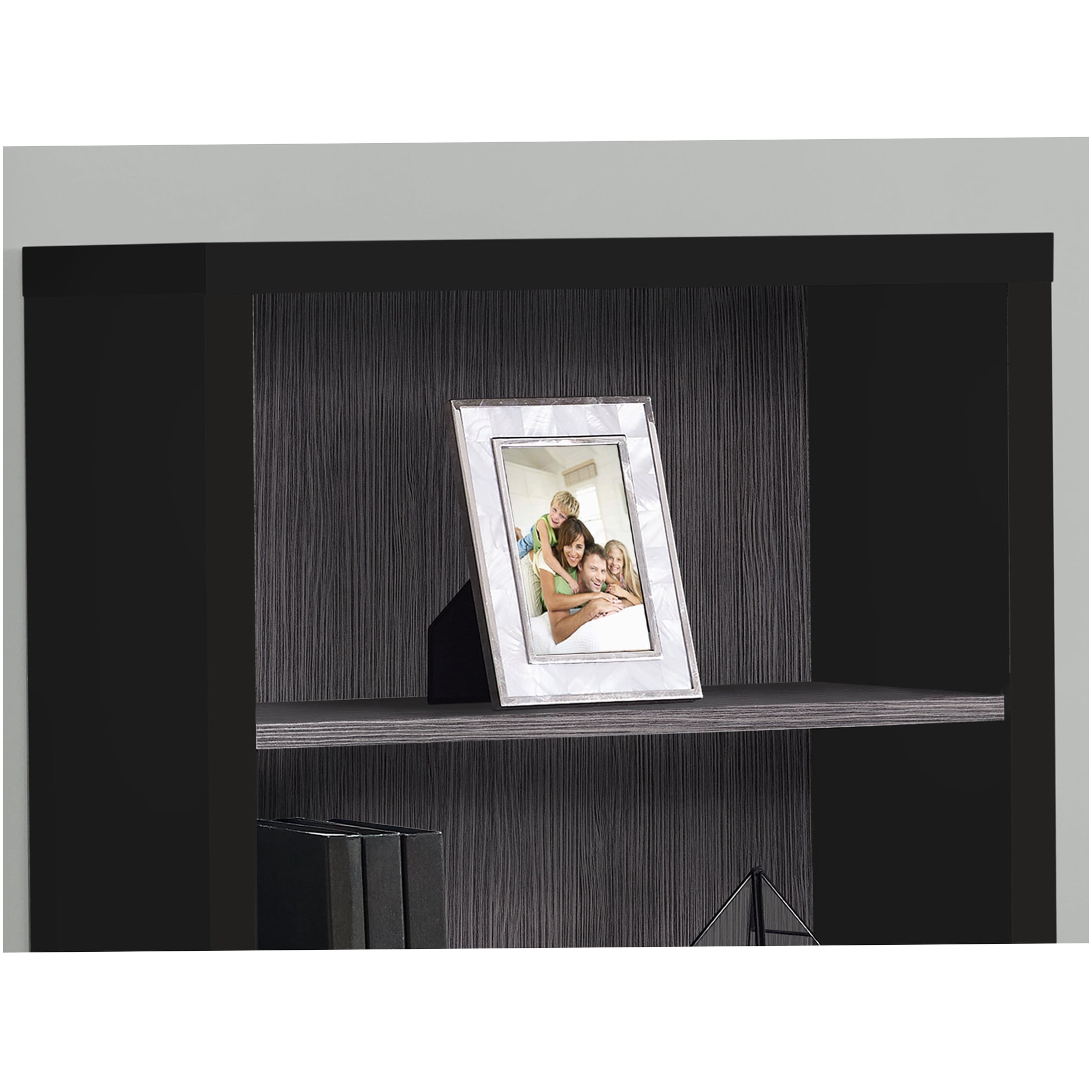 Modern 5-Tier Bookshelf with Adjustable Shelves, Black & Grey Laminate Bookcase for Living Room, Office, Bedroom Storage