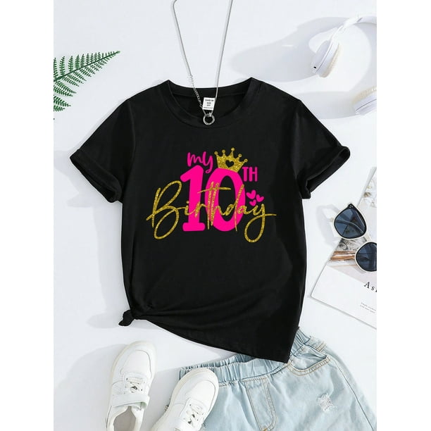 Tween Girls' 3D Sequin 'My 10th Birthday' Graphic Round Neck T-Shirt Clothes For Girls 10 10y Girl Clothing T Shirts For 10 Yr Old Girls