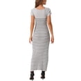 thumbnail image 3 of Vestido maxi de punto acanalado con cuello en U y mangas cortas a rayas para mujer INSPIRE CHIC L Gris, 3 of 6