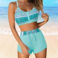 thumbnail image 2 of Huesdet Women's Triangle Bikini Set String Swimsuit Print Tie Smocked Ruched Two Piece Bathing Suit(Light Blue,M), 2 of 8