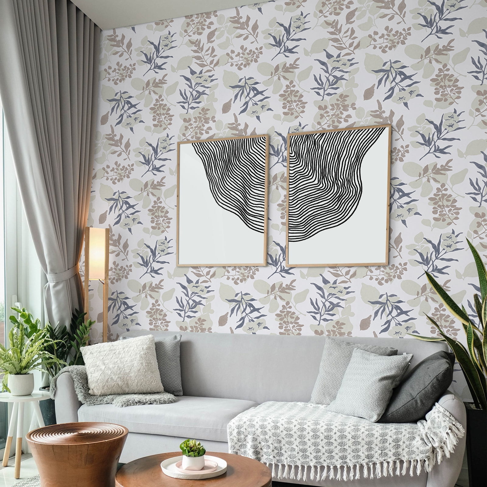 Abyssaly 17.71" x 393.7" Peel and Stick Wallpaper Blue Leaf Contact Floral Wallpaper Vintage Plant Watercolor Self Adhesive Textured Wall Paper Vinyl for Home Decoration
