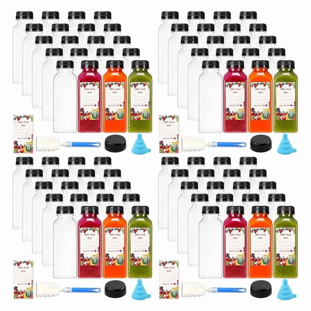 80Pcs 12oz Empty Plastic Juice Bottles with Caps,Reusable Water Bottles, Clear Containers with Black Tamper Evident Lids