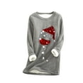 thumbnail image 2 of Jacenvly Winter Women's Casual Plush-lined Thermal Christmas Print Thickened Tops Crew Neck Long Sleeve Sweatshirt, 2 of 5