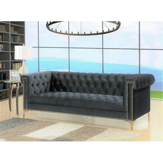 Chic Home Vanessa Velvet Modern Contemporary Button Tufted with Gold Nailhead Trim Goldtone